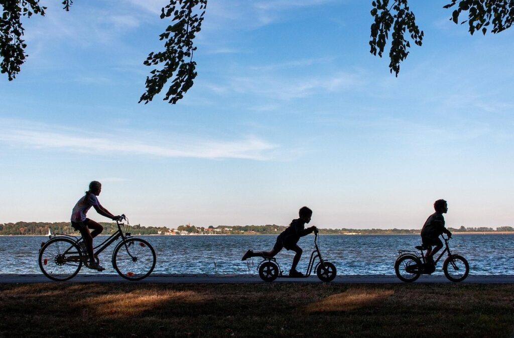 family biking